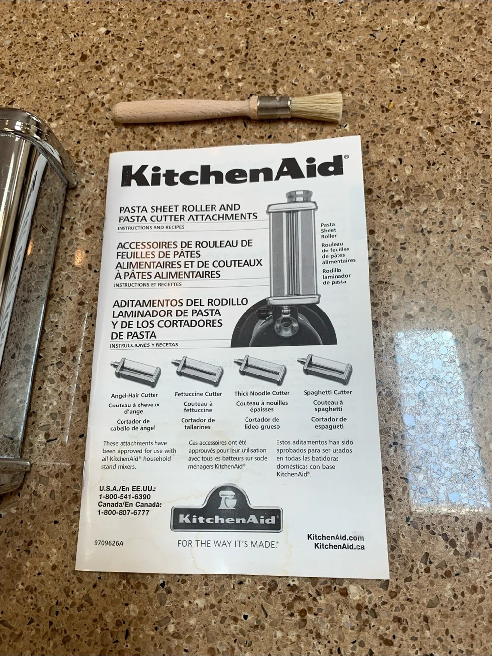 KitchenAid Chrome Pasta Roller and Cutter Set with Brush and Manual